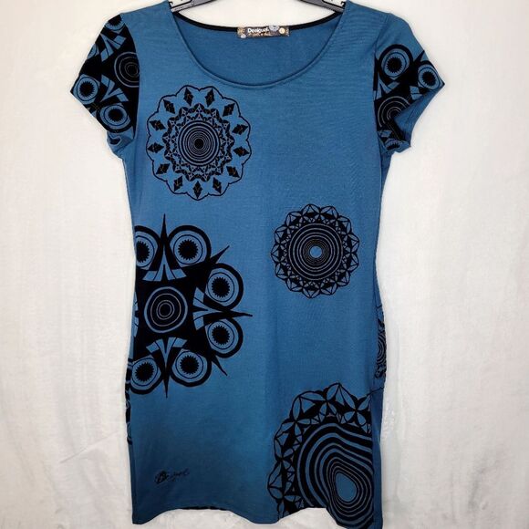 Desigual Velvet Mandala Pattern Short Sleeve Sheath Dress Size Large - Picture 1 of 8